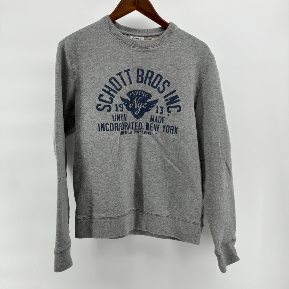 Schott NYC Mens Gray Graphic Fleece Sweatshirt Large SW 07528A Irving NYC 1913